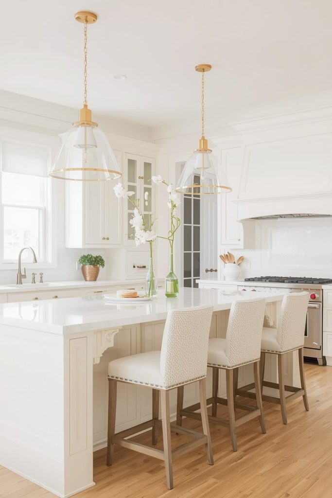 Cream Island with Seating and Lighting