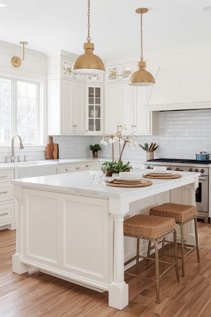 Cream Island with White Cabinetry