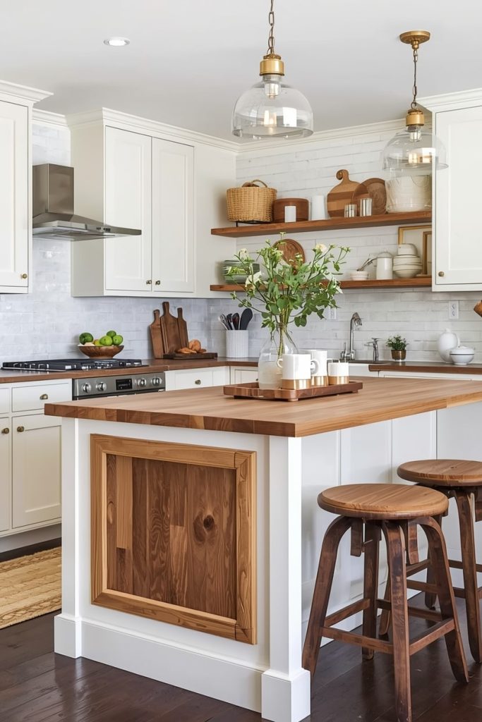 Cream Island with Wooden Accents