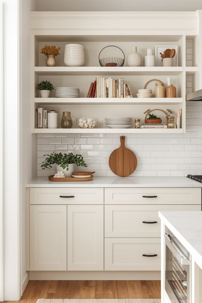 Cream Kitchen Island with Open Shelving