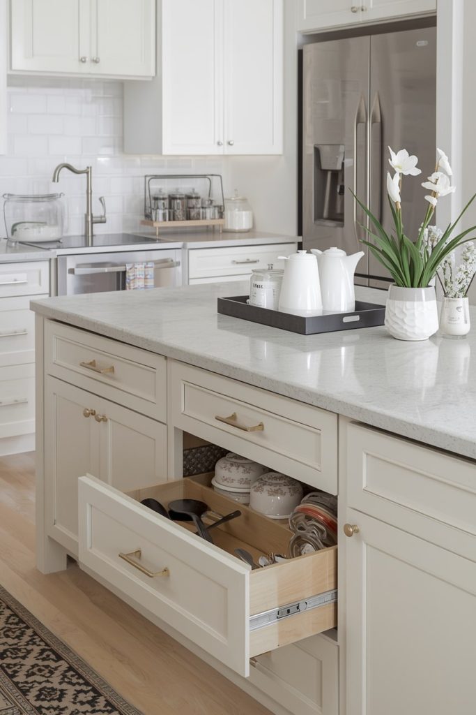 Cream Kitchen Island with Storage Solutions