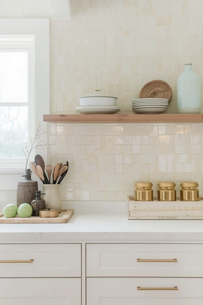 Cream Kitchen Walls with Gold Trim