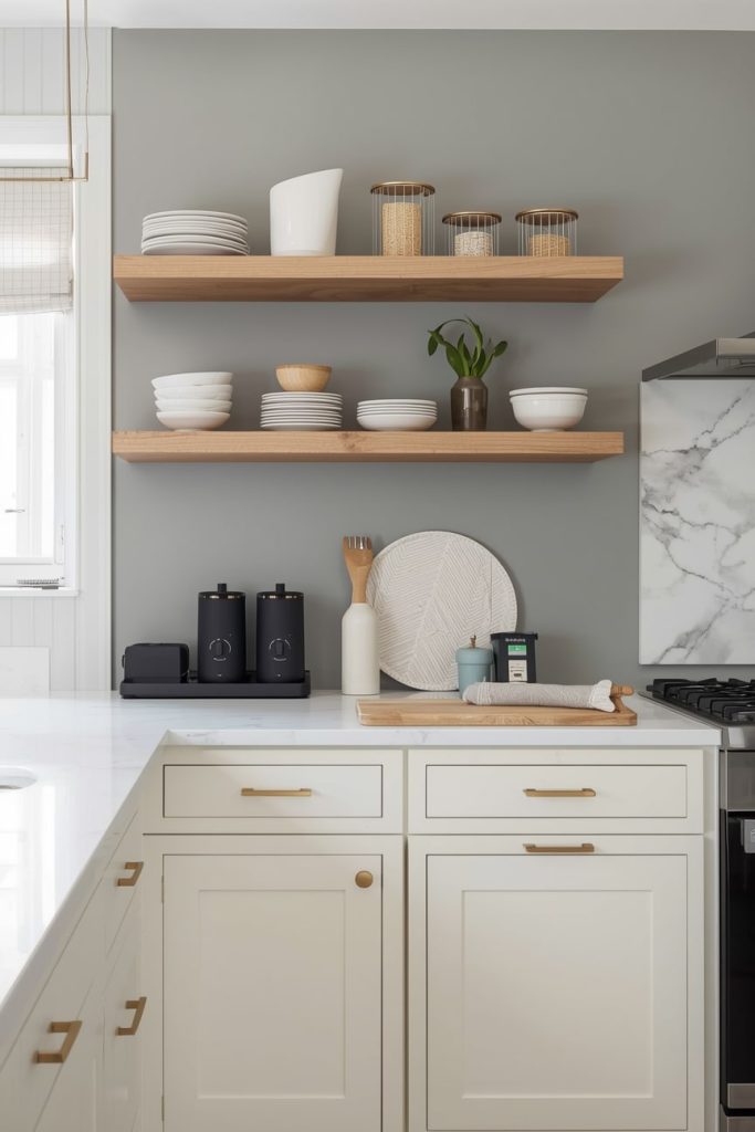 Cream Stone Worktops With Grey Accents