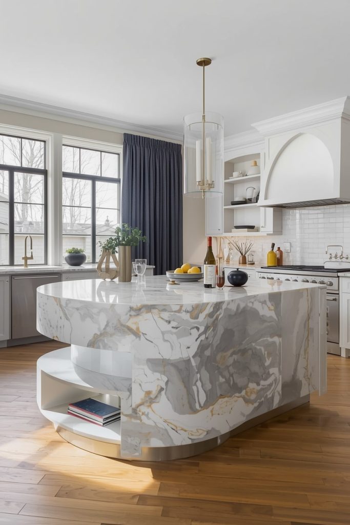 Curved Island With Built-In Storage Solutions