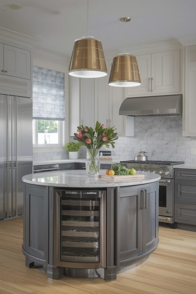 Double-Tier Curved Kitchen Island for Function + Elegance