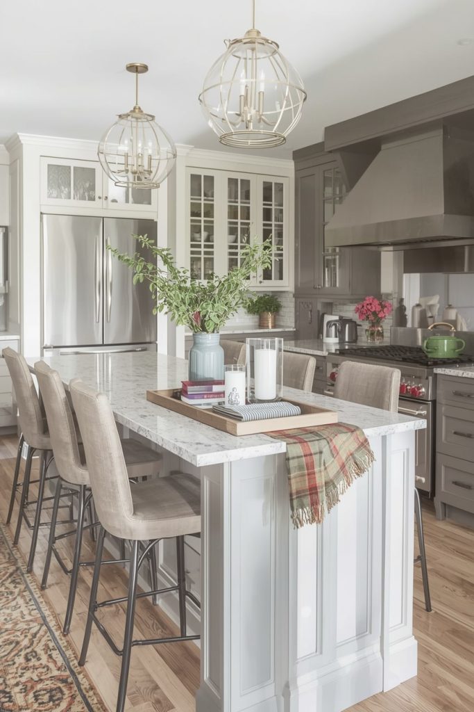 Dual Centerpieces for Extra-Long Kitchen Islands