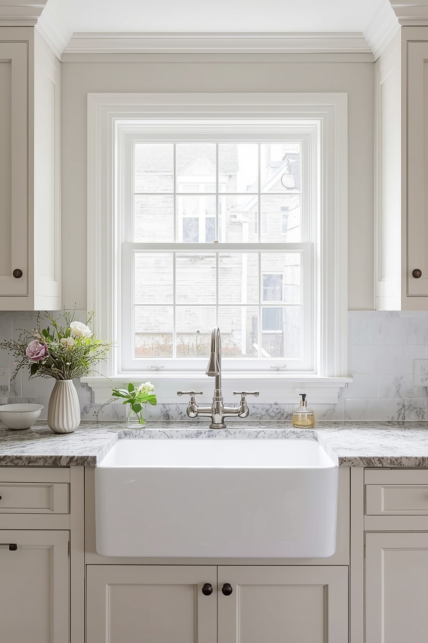 English Country Kitchen with Island for Family Living-min