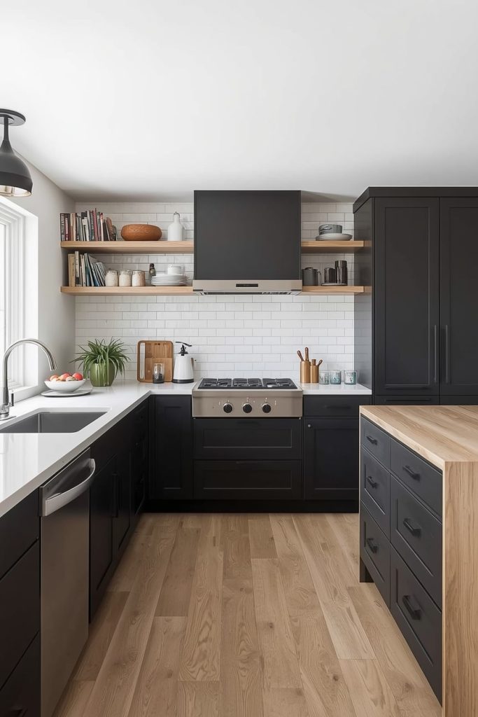 Farmhouse Black Kitchen with Rustic Charm