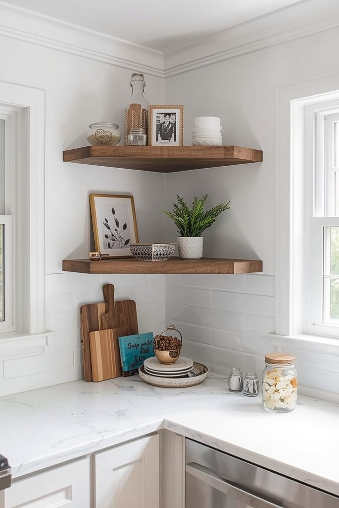 Farmhouse Kitchen Shelves with Rustic Charm