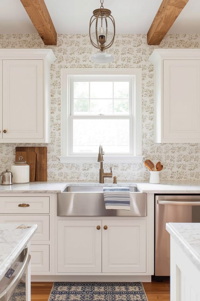 Farmhouse Kitchen Wallpaper with Rustic Appeal
