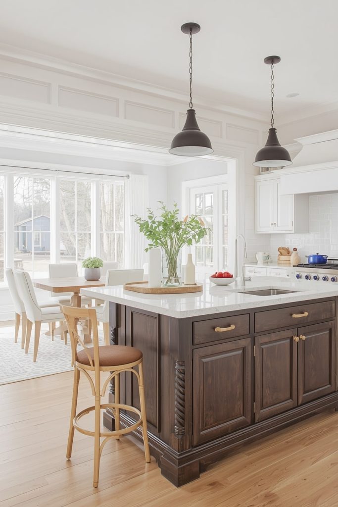 Farmhouse Kitchen with a Freestanding Wooden Island