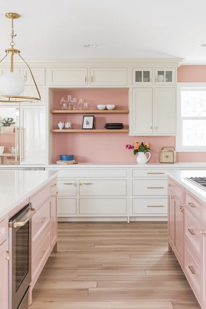Feminine Kitchen Color Scheme With Warm Metallic Accents