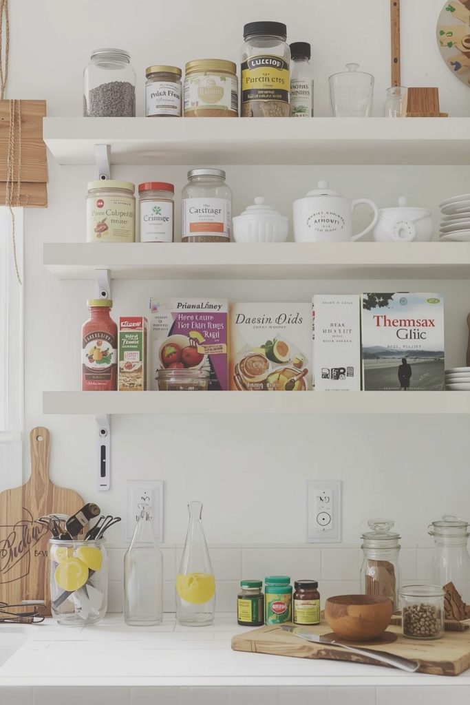 Industrial Kitchen Shelves with Metal Accents