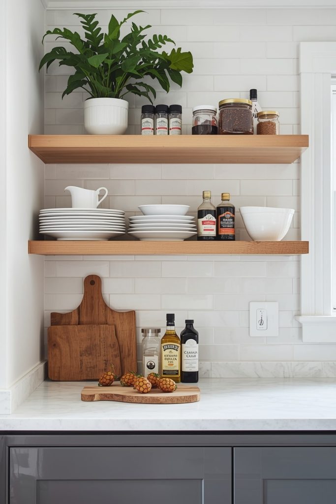 Kitchen Shelf Instead of Cabinets for a Light Layout