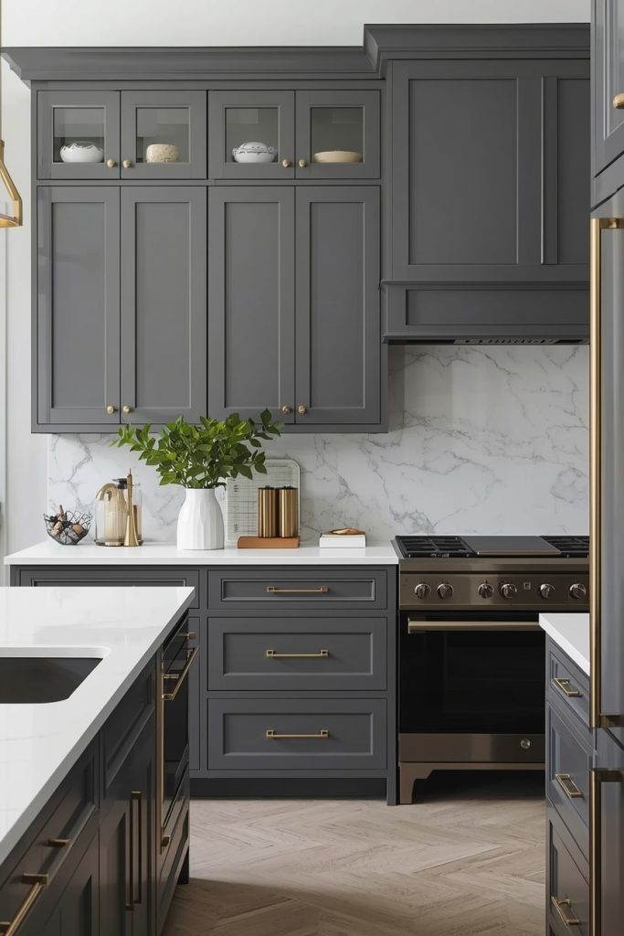 Luxury Grey Kitchen Design with Gold Accents
