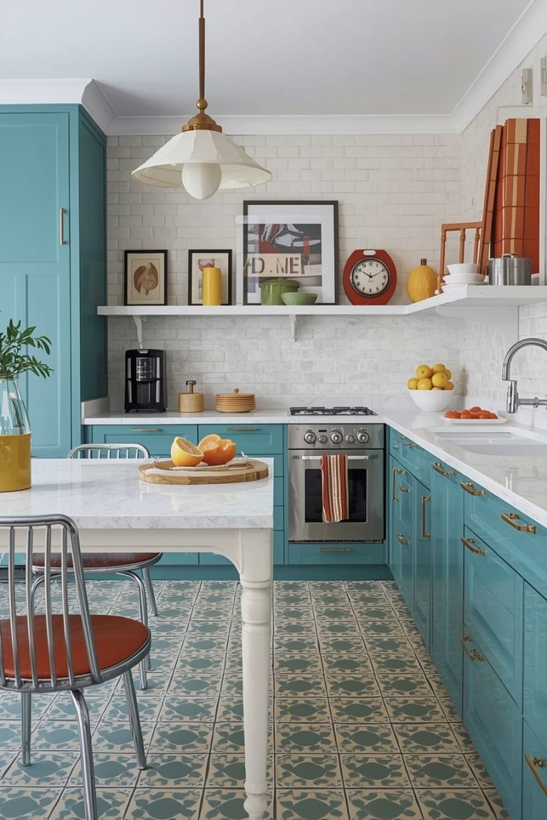 Mid-Century Vintage Kitchen with Bold Accents-min