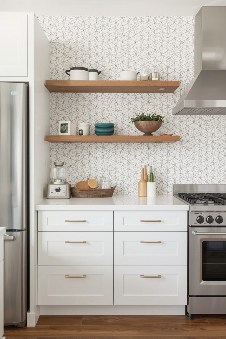 Modern Kitchen Wallpaper with Geometric Patterns