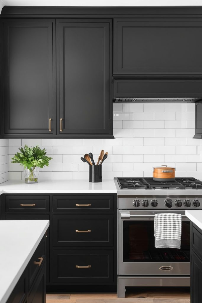Moody Black Kitchen with Dramatic Lighting