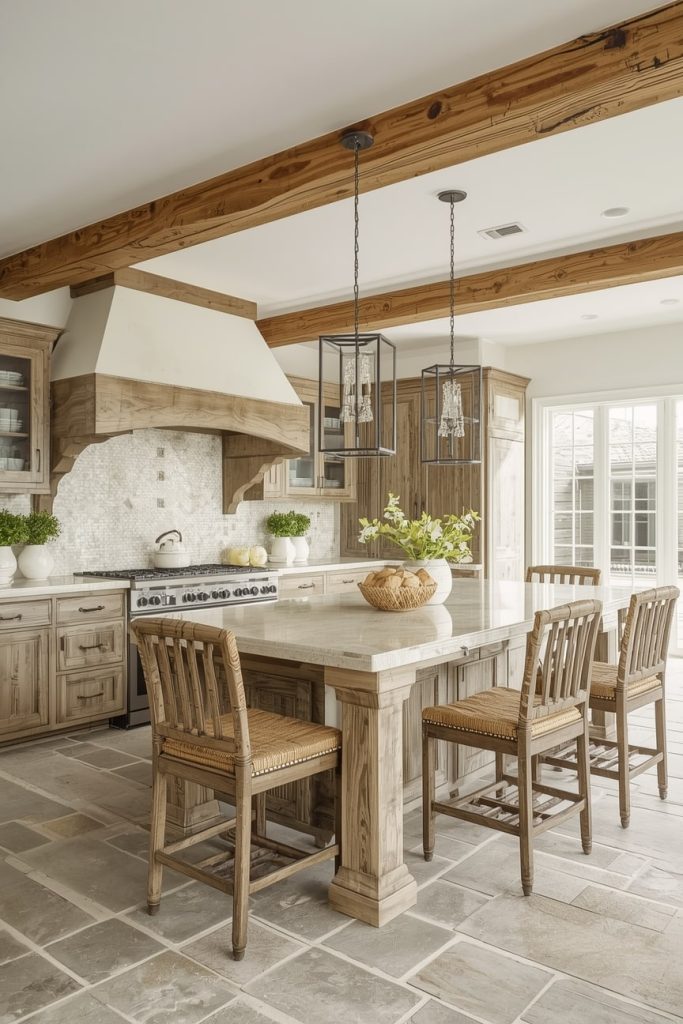 Old World French Kitchen with Exposed Beams