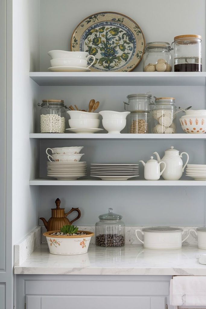 Open Shelving Country Kitchen Layouts