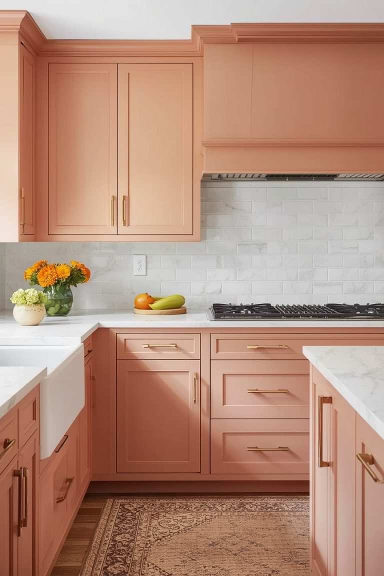 Peach Kitchen Ideas with White Cabinets for Balanced Style-min
