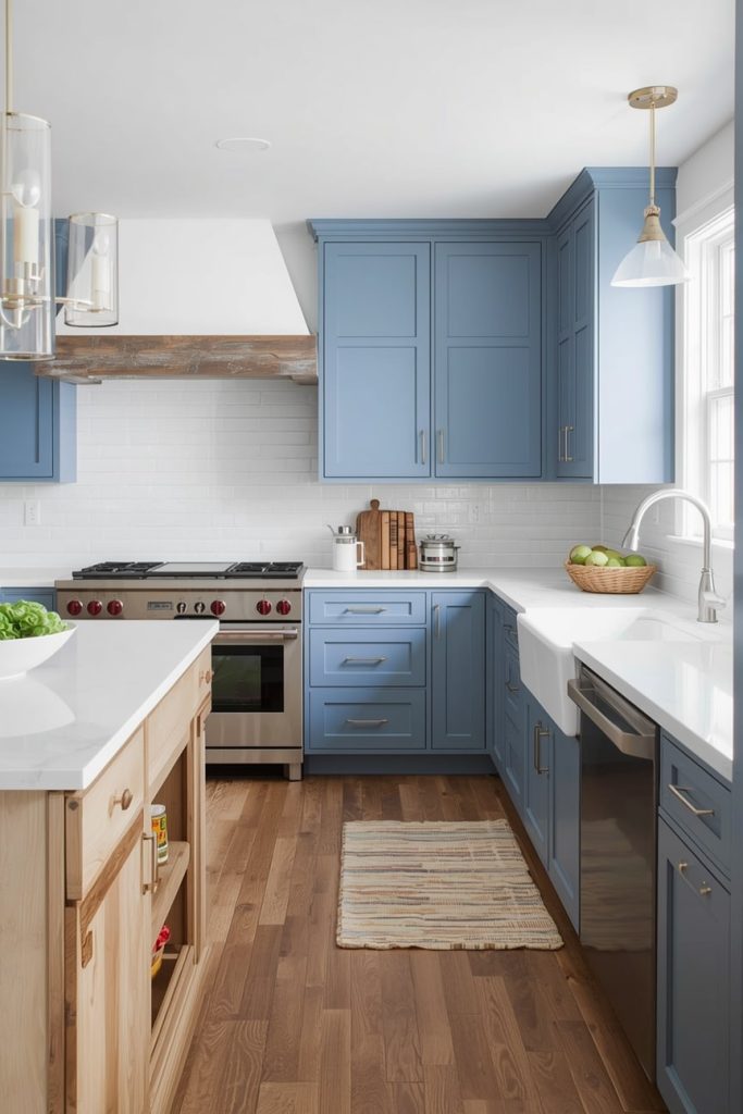 Soft Blue Painted Kitchen Cabinets