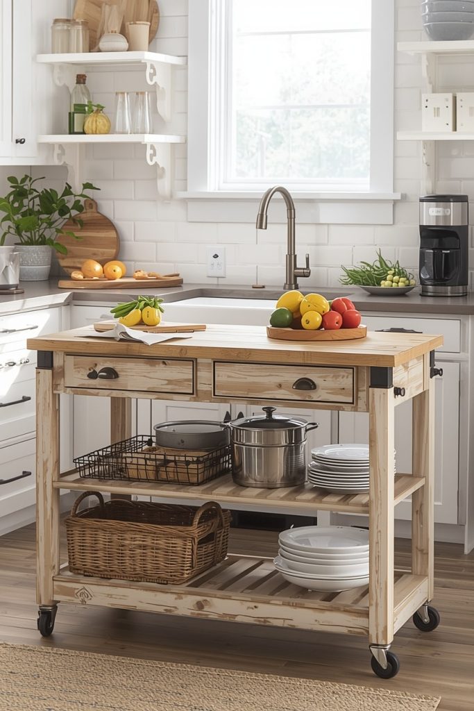 The Farmhouse-Style Rolling Kitchen Island