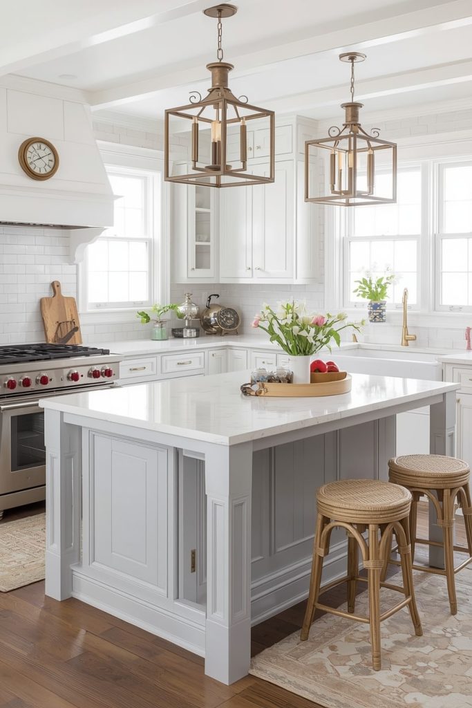 Timeless Country Kitchen Ideas with White Cabinets and Islands