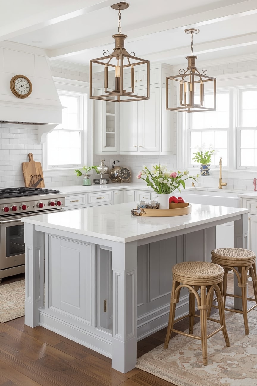 Timeless Country Kitchen Ideas with White Cabinets and Islands-min