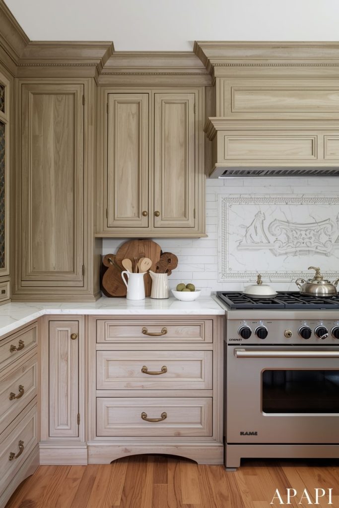Traditional French Kitchen Design with Ornate Hardware
