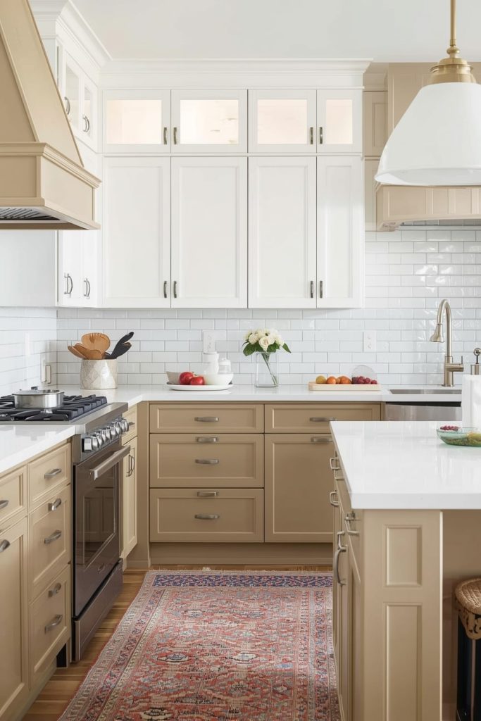 Two Tone White and Tan Kitchen for Depth