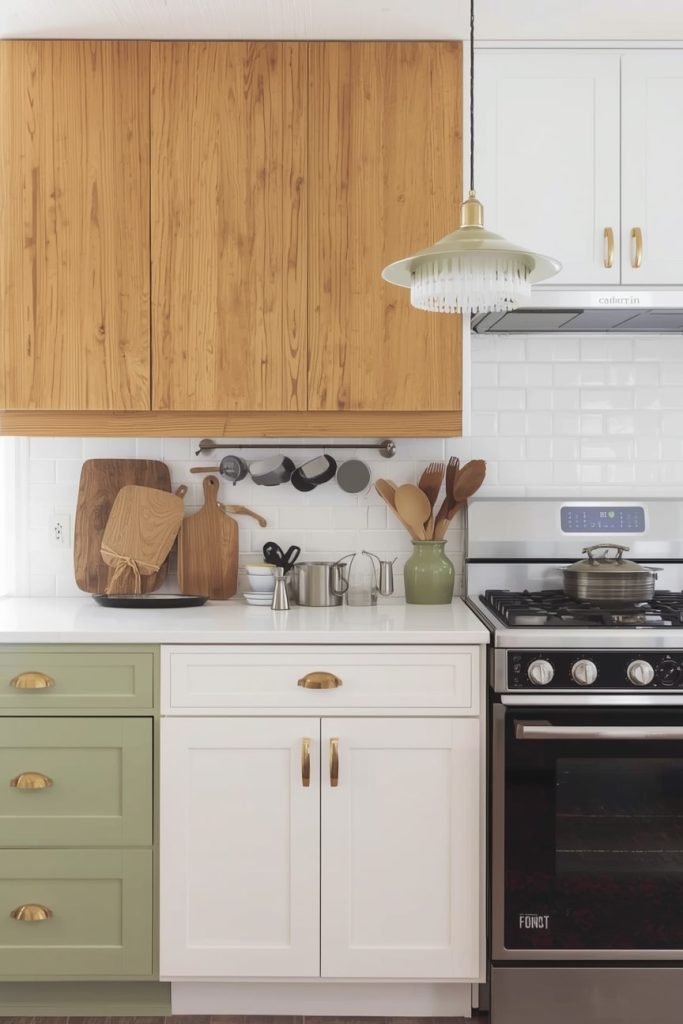 Vintage Eclectic Kitchen with Mixed Cabinet Finishes