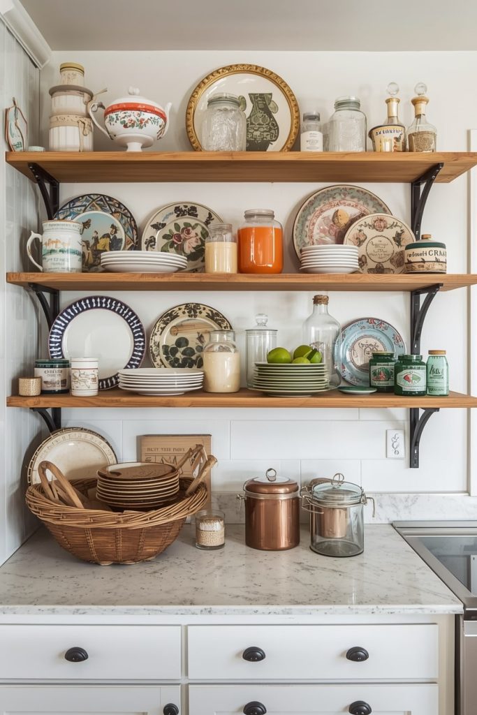 Vintage Eclectic Kitchen with Open Shelving Displays
