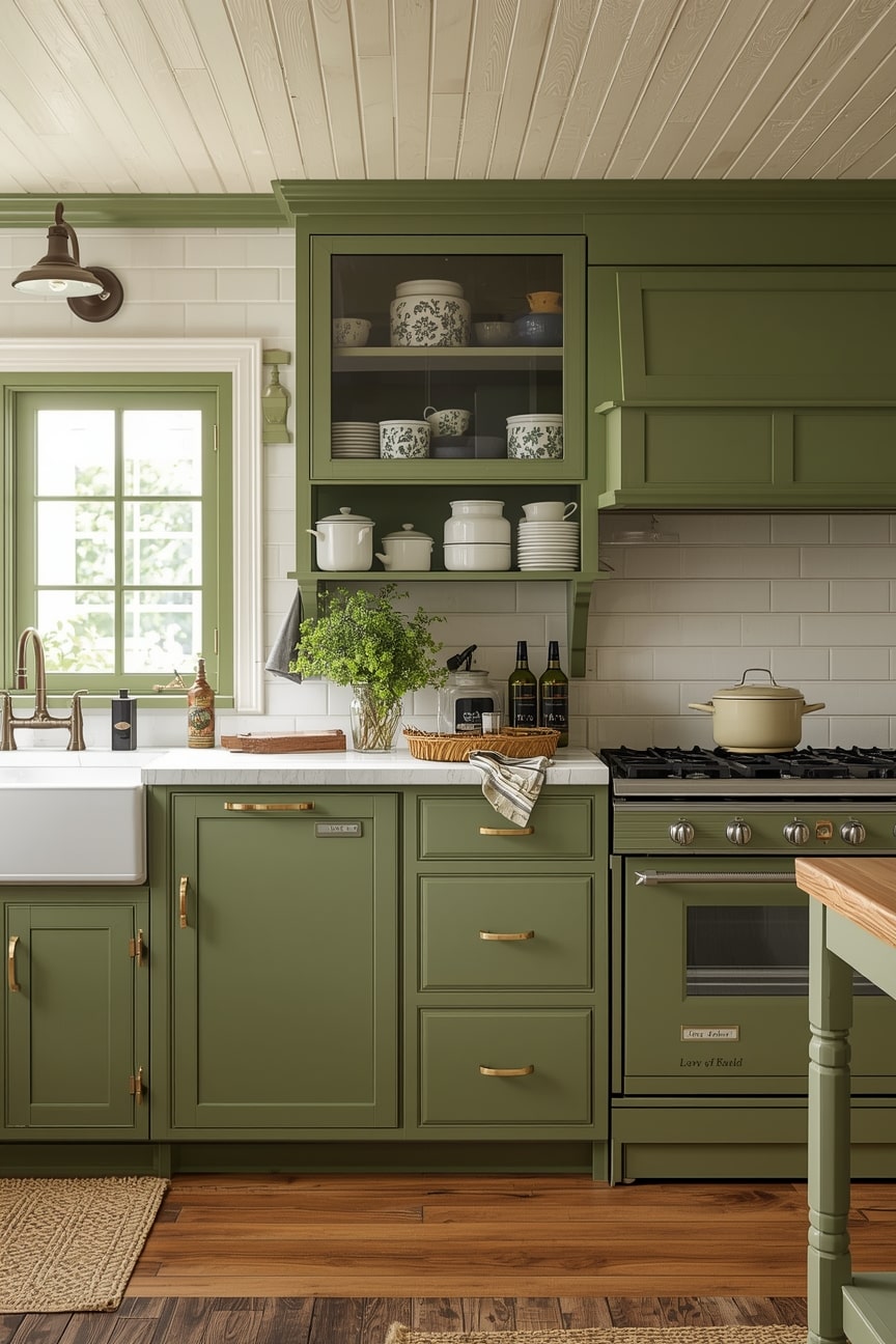 11 Green Country Kitchen Ideas for Cozy Farmhouse & Rustic Style Homes