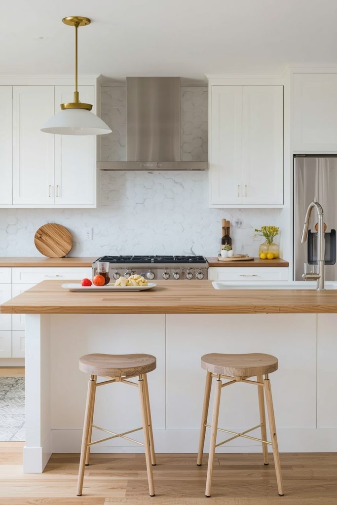 Warm Wooden Accents in White and Cream Kitchens