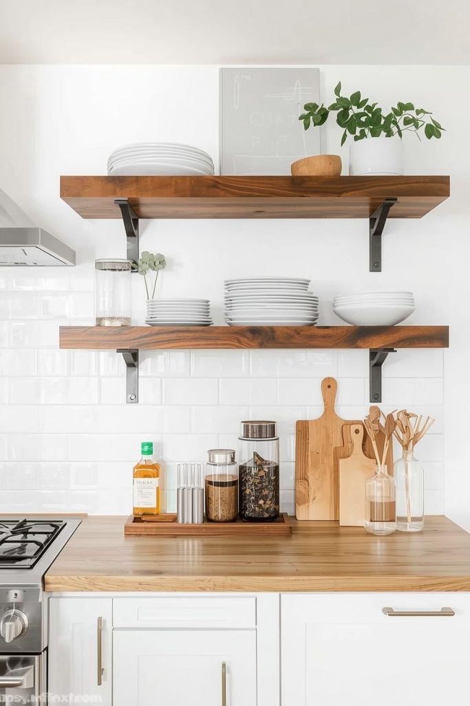 Wood Kitchen Shelves for Warmth and Texture