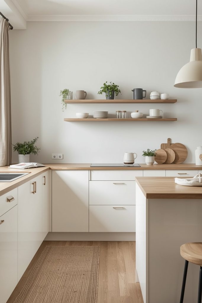 Wooden Countertops with Cream Cabinets