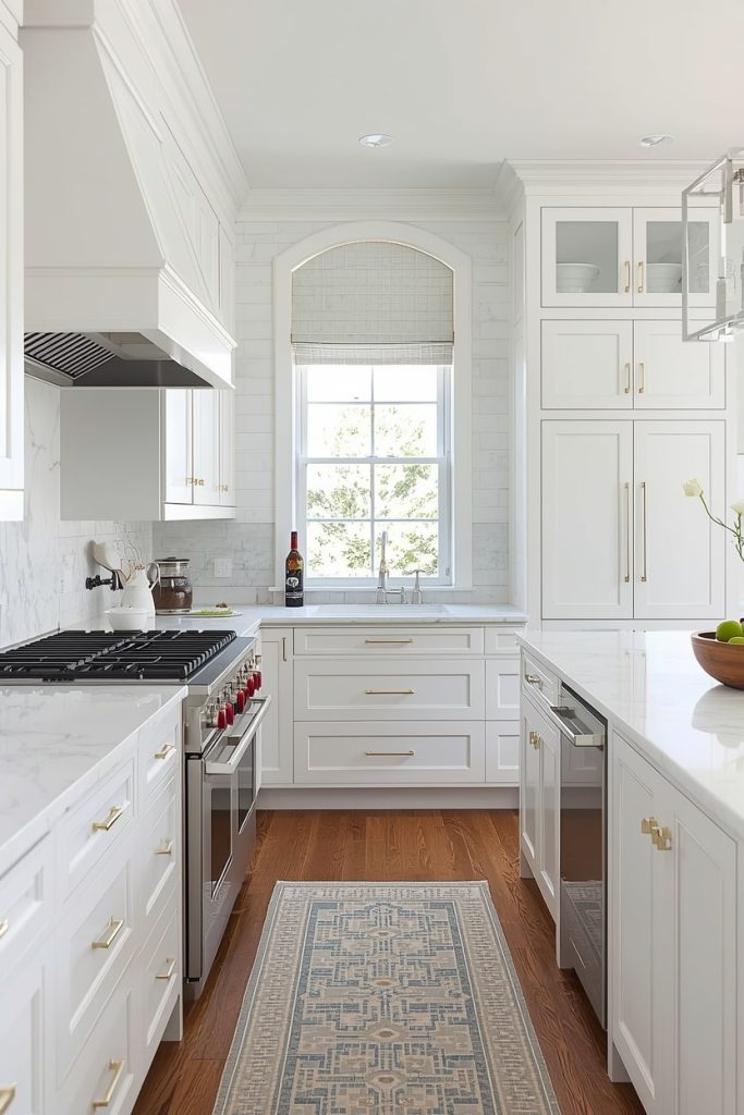 Beach House White Kitchen with Marble Countertops