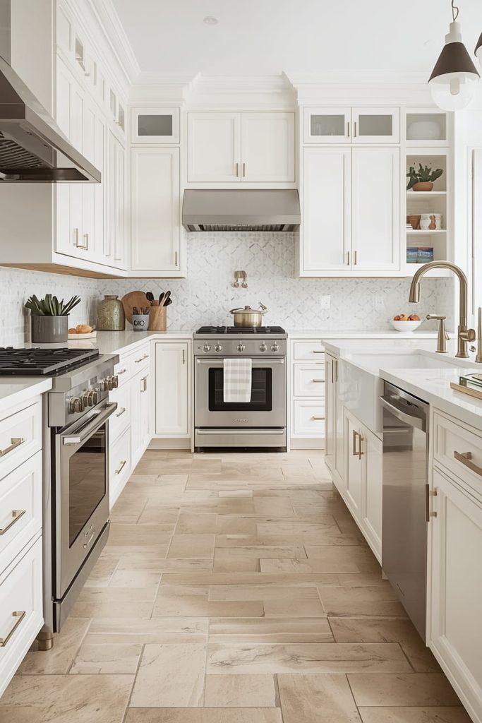 Beige Floors With White Cabinets for Soft, Timeless Style