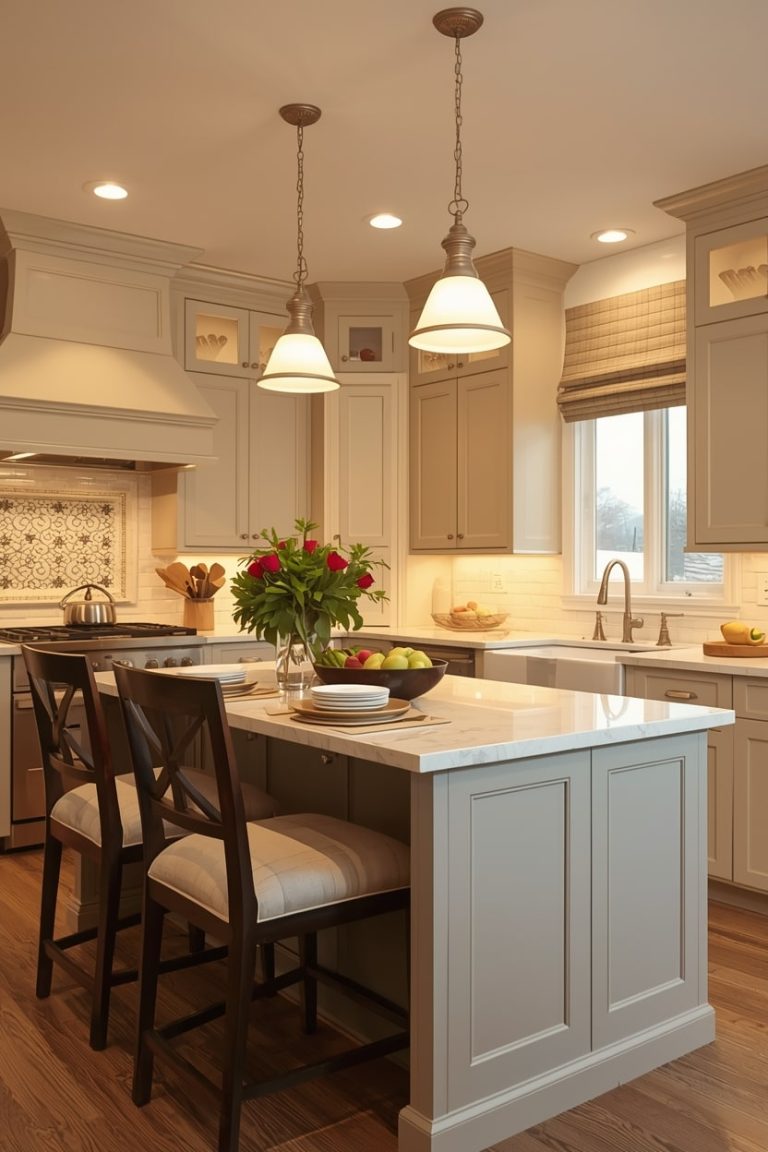 Beige and White Kitchen Lighting Ideas That Enhance Warmth-min