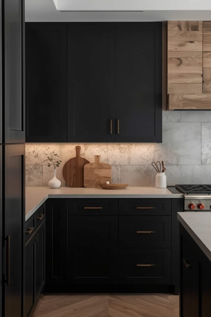Black Kitchen Cabinets in a Small Kitchen Layout