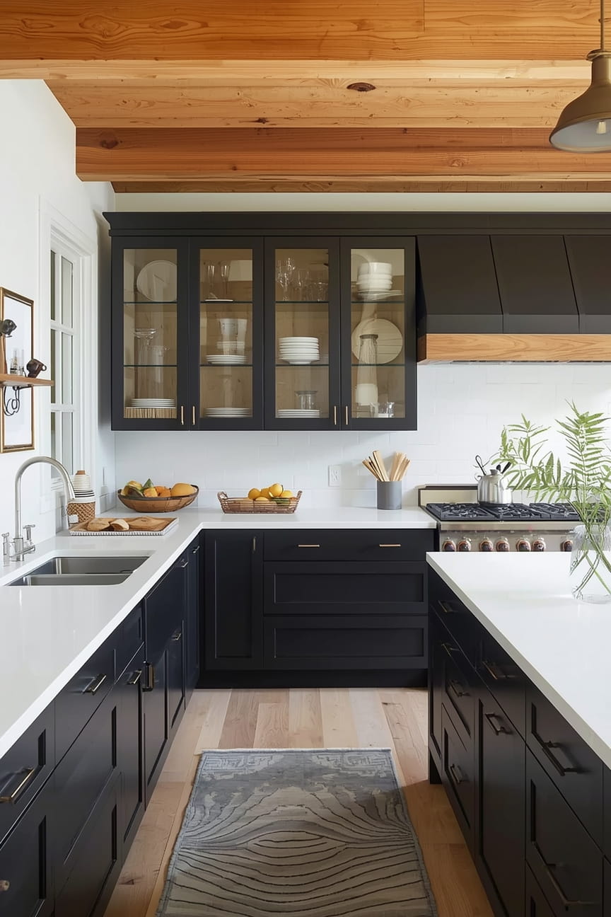 Black Kitchen Cabinets with an Island as a Focal Point