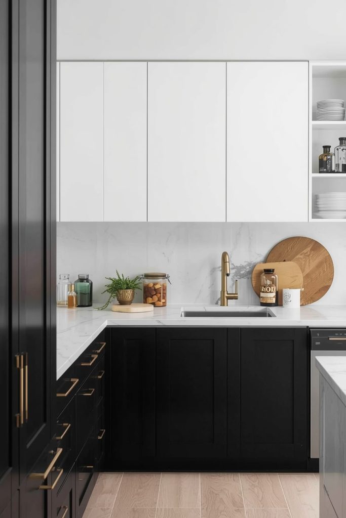 Black Lower Cabinets with White Upper Cabinets