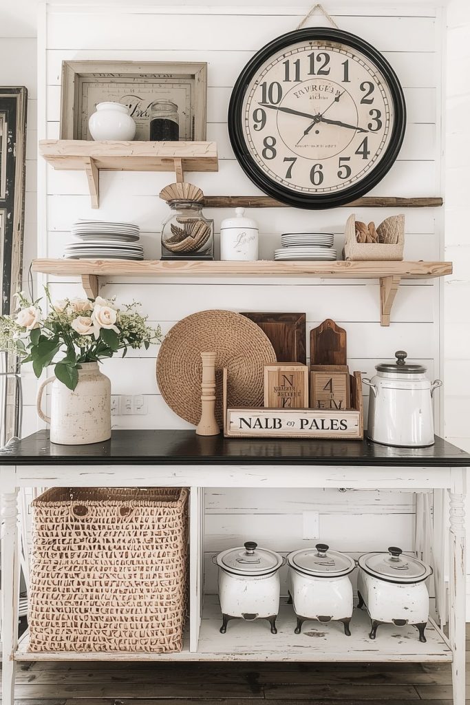 Black and White Farmhouse Kitchen Decor With Vintage Touches