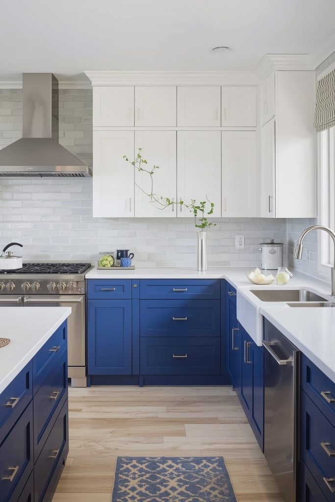 Blue Kitchen Cabinets With White Countertops