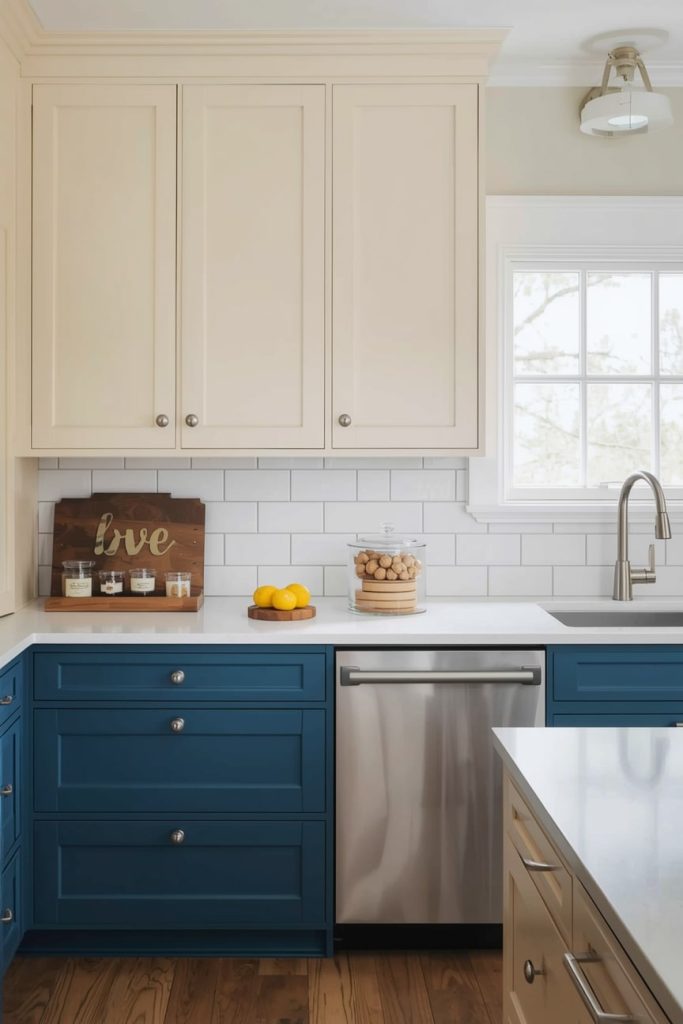 Blue and Cream Two Tone Kitchen Cabinets