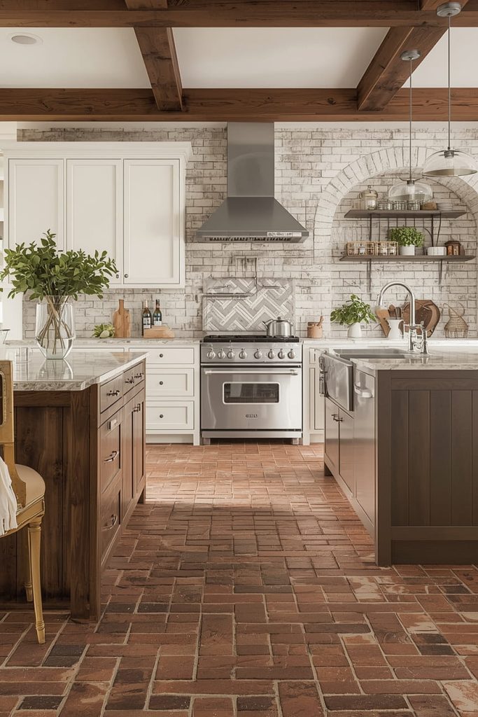 Brick Kitchen Flooring for True Country-Style Charm