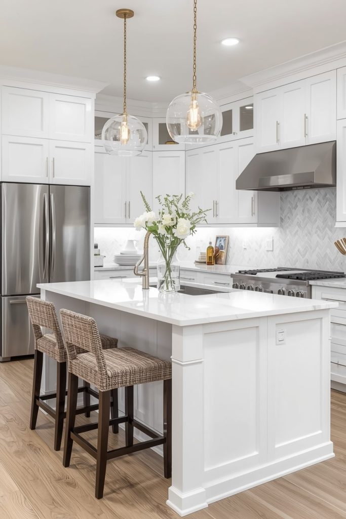 Bright White Kitchen Ideas with Island Appeal