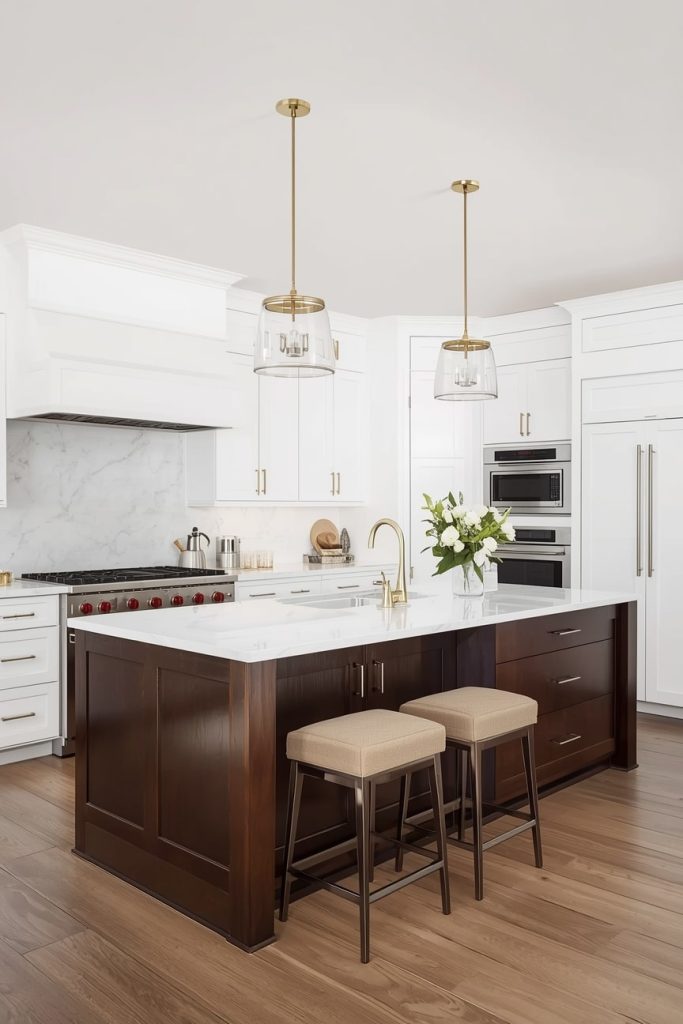 Brown and White Farmhouse Kitchen with Cozy Charm