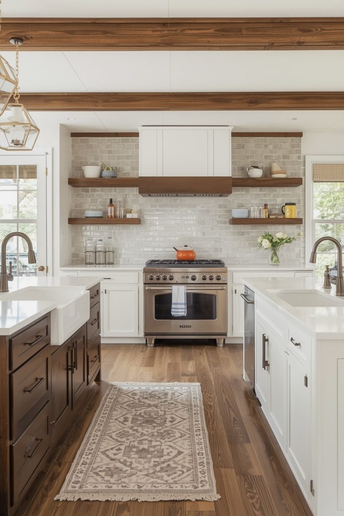 Brown and White Kitchen with a Statement Island
